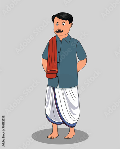 Indian village man cartoon character design for 2d animation