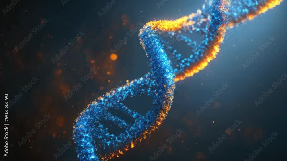 Detailed double helix DNA strand, depicting the molecular structure and genetic makeup, suitable for biology, genetics, and medical research concepts Detailed double helix DNA strand, depicting the molecular structure and genetic makeup, suitable for biology, genetics, and medical research concepts