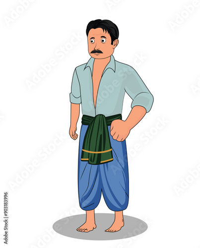 Indian village poor man cartoon character design for 2d animation