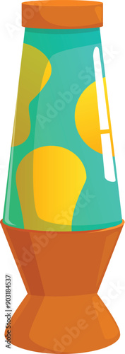 Cartoon style lava lamp illuminating with yellow bubbles on a turquoise background