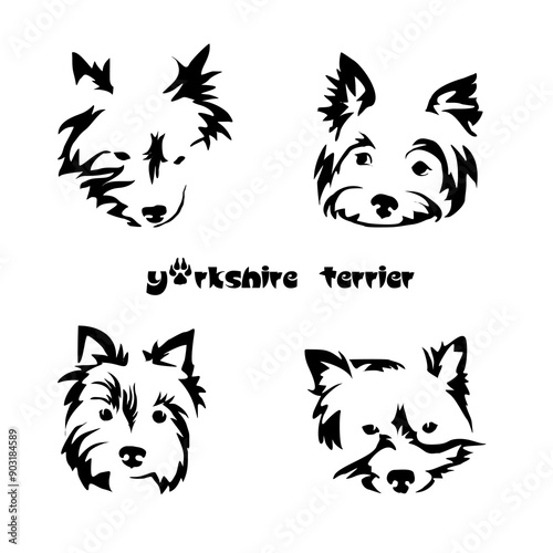 Stylized Yorkshire Terrier. Vector drawing of a small dog. Gestalt animal design