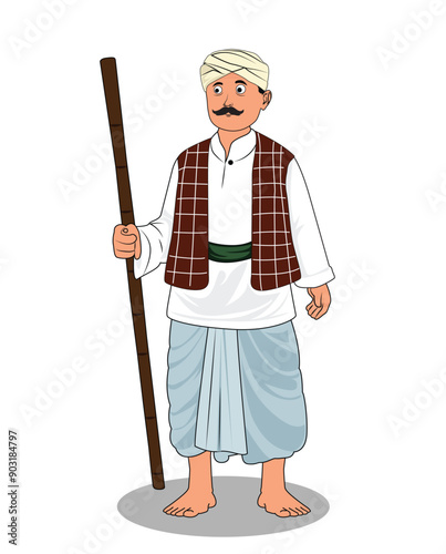 Indian village man cartoon character design for 2d animation