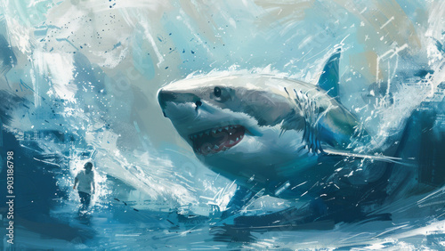 Dynamic Shark Illustration in Blue Tones
