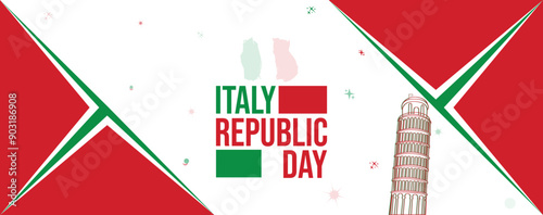 Italy republic day banner 2nd june celebration flyer poster car cover vector illustration isolated on white background pisa tower and italian flag brush for social media and websites.