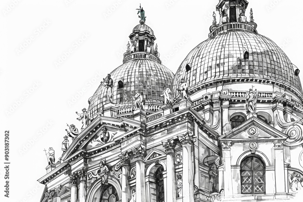 Pencil drawing of architecture, template, AI generated Pencil drawing of architecture, template, AI generated