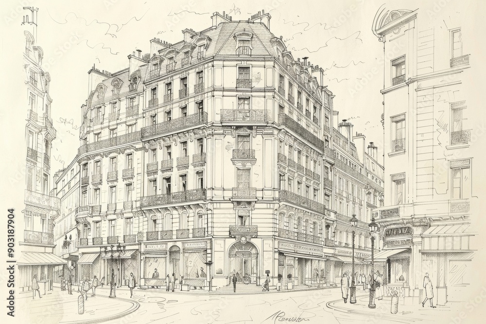 Pencil drawing of architecture, template, AI generated Pencil drawing of architecture, template, AI generated