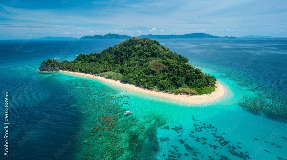 Remote island with pristine beaches and turquoise waters, tropical paradise Remote island with pristine beaches and turquoise waters, tropical paradise