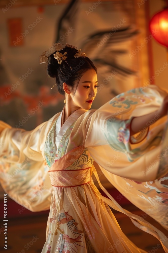 Traditional Chinese Dance Class in Ornate Costumes, Asian Cultural Performance Concept Traditional Chinese Dance Class in Ornate Costumes, Asian Cultural Performance Concept