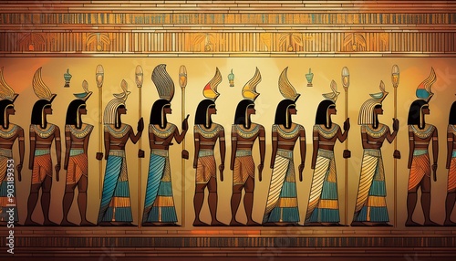 Colorful background with ancient Egyptian gods 