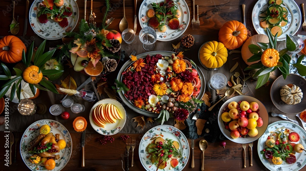 Festive Thanksgiving Table Spread with Abundance of Fall Flavors and Decor Festive Thanksgiving Table Spread with Abundance of Fall Flavors and Decor