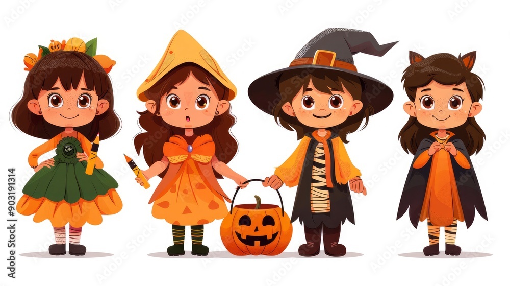 Four Cute Kids Dressed Up for Halloween Four Cute Kids Dressed Up for Halloween