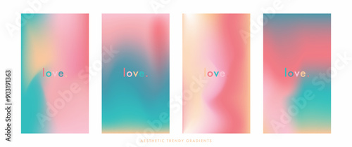 Romantic gradient rainbow color stories set. Pastel colored vertical vector banner. Blurred rainbow gradient background. Simple soft light colorful backdrop for social post. Pink, beige and cyan blue