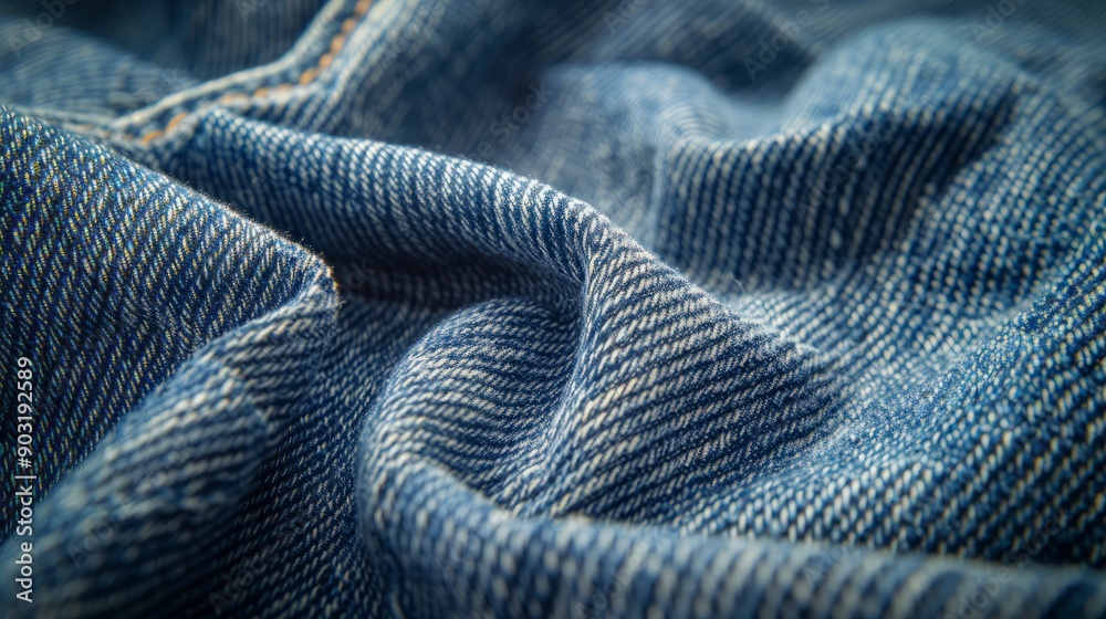 Textured denim fabric close-up showcasing intricate weave and softness Textured denim fabric close-up showcasing intricate weave and softness