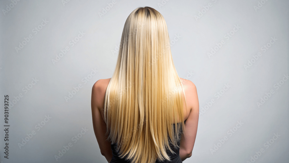 Obraz premium blonde straight hair back view, hair saloon style design