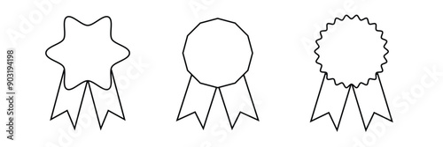 Badge icon. outline silhouette badge with ribbon icon set.