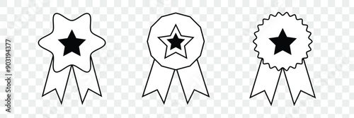 Badge icon. outline silhouette badge with ribbon icon set.