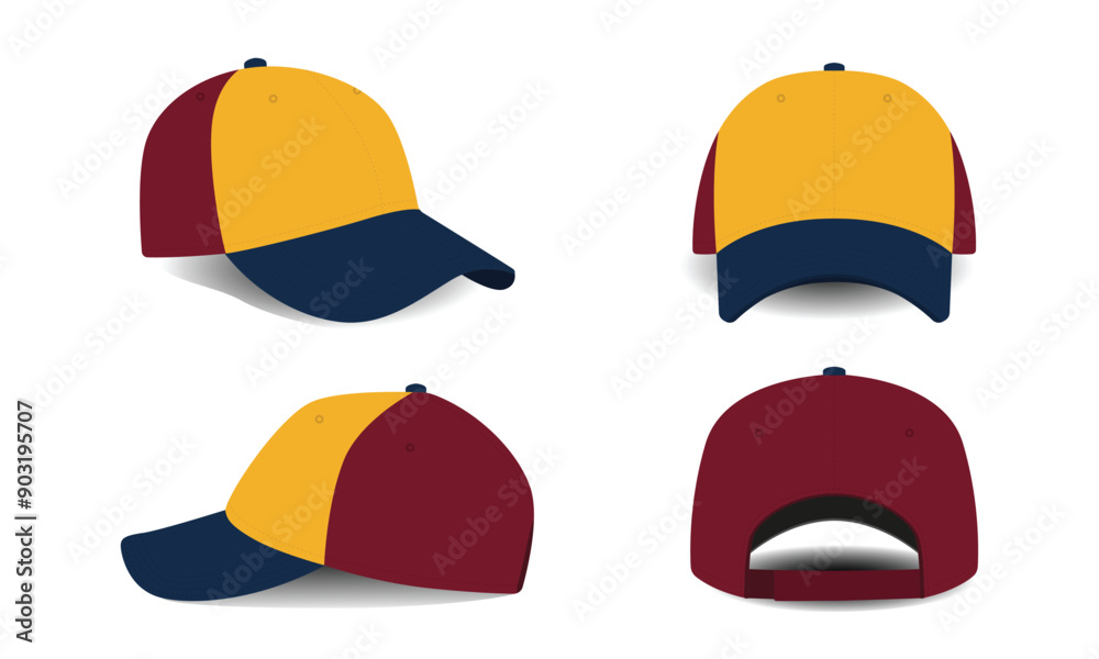 Set of different angles men's hat template illustration Set of different angles men's hat template illustration