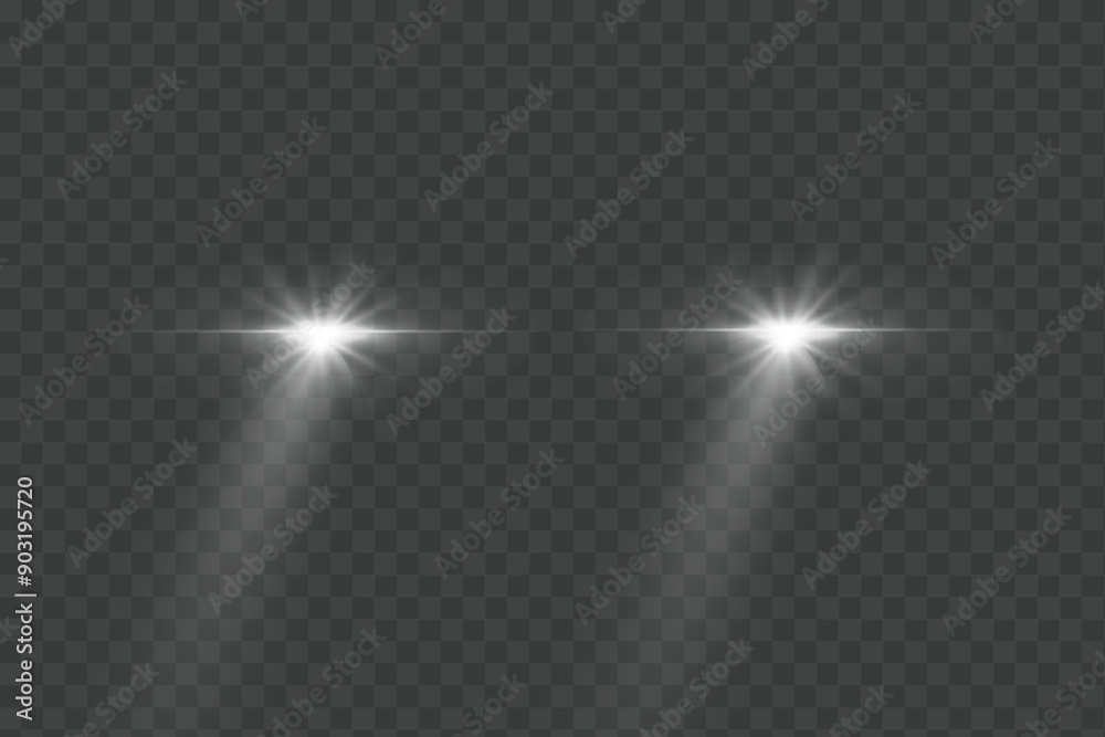 Cars light effect. White glow car headlight bright beams ray isolated on transparent background Cars light effect. White glow car headlight bright beams ray isolated on transparent background