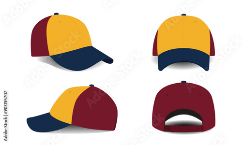 Set of different angles men's hat template illustration