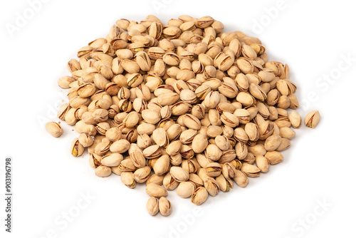 Tasty pistachios isolated on a white background.