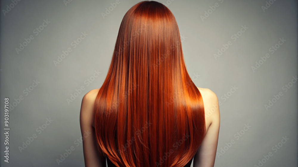 Fototapeta premium red straight hair back view, hair saloon style design