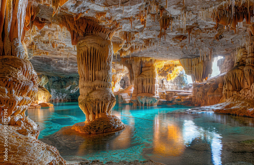 Interior of Neptune's Grotto, a stalactite cave near Alghero on the island of Sardinia, Italy photo