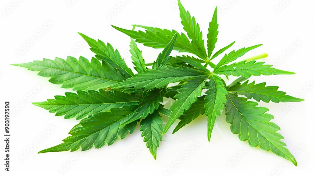 A bunch of green marijuana leaves on a white background A bunch of green marijuana leaves on a white background