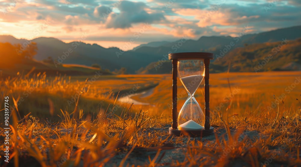 Slow life background with copy space, slowlife with an hourglass and a ...