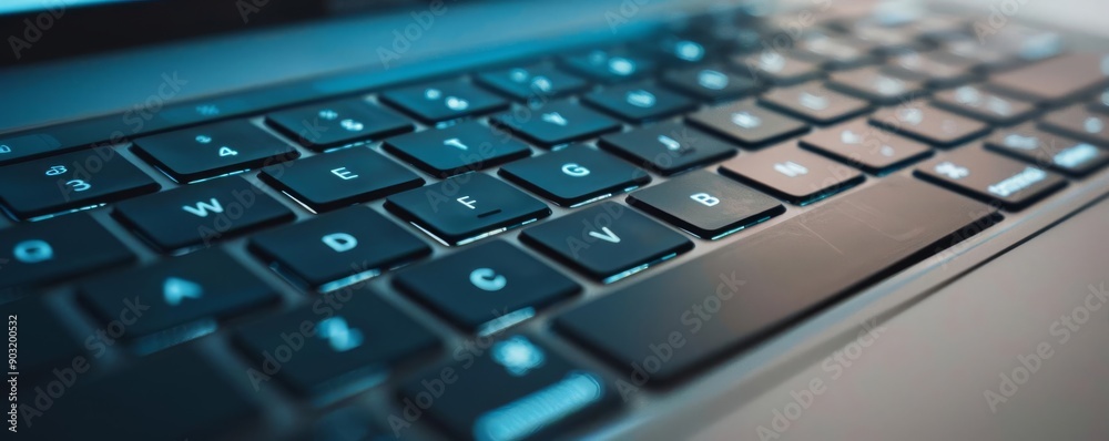 Biometric fingerprint scanner on a laptop keyboard, secure login, personal security Biometric fingerprint scanner on a laptop keyboard, secure login, personal security