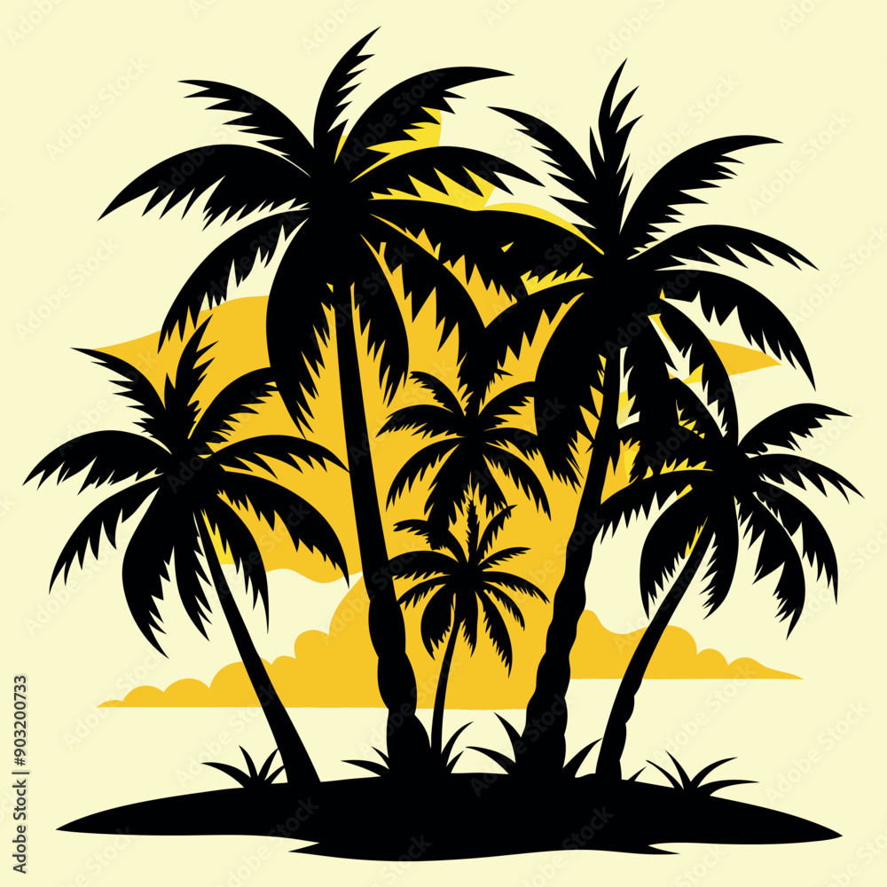 Fototapeta premium palm silhouette, palm tree silhouette, palm trees on the beach