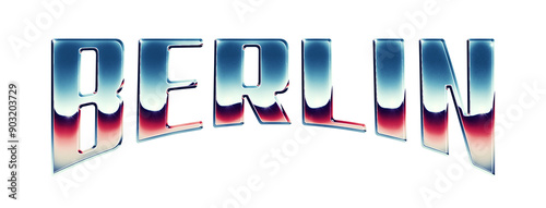 Photography Berlin city name written in retro 1980s style chrome text effect isolated on tra