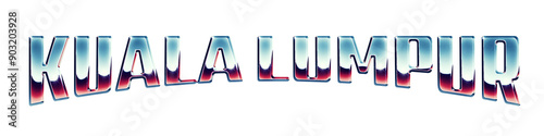 Photography Kuala Lumpur city name written in retro 1980s style chrome text effect isolated