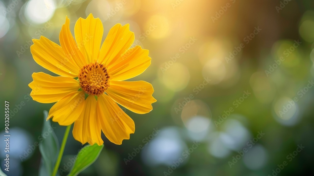 Macro shot of yellow coreopsis flower with soft background blur in natural light Macro shot of yellow coreopsis flower with soft background blur in natural light