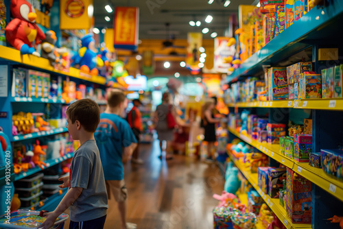 Children Exploring Toy Store Aisles Full of Colorful Products