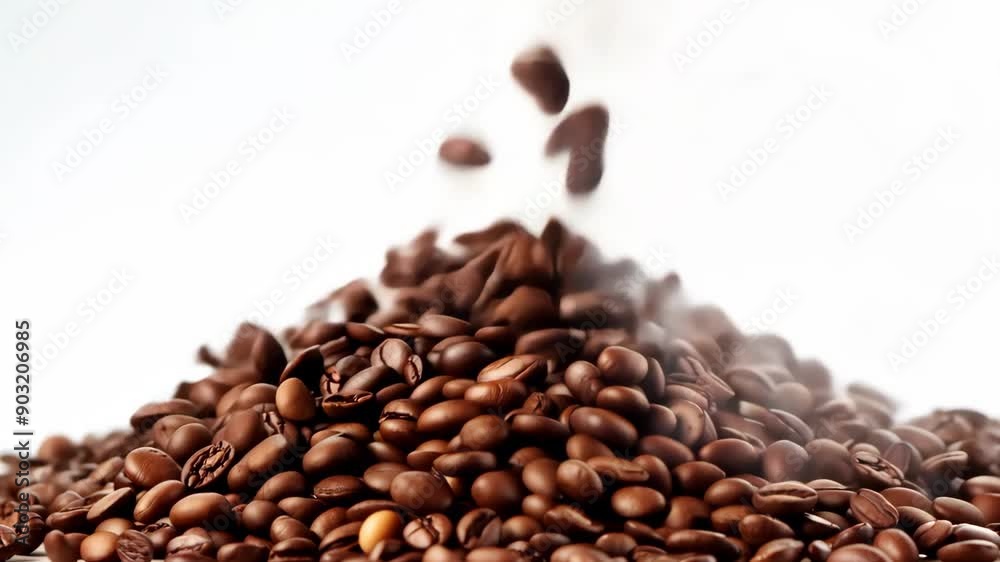 Pile of freshly roasted coffee beans with Pile of freshly roasted coffee beans with