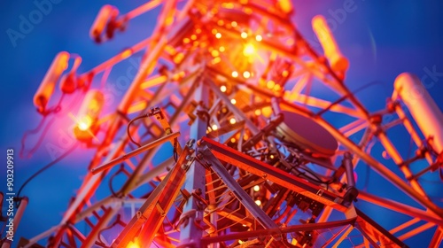 A tall tower with many antennas on top of it