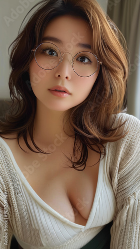 ぽっちゃりな眼鏡をかけた女性 photo