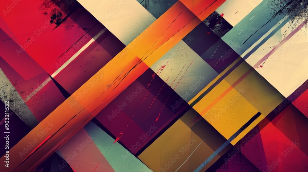 Fototapeta premium Abstract geometric shapes and lines in bold colors creating a dynamic and vibrant background
