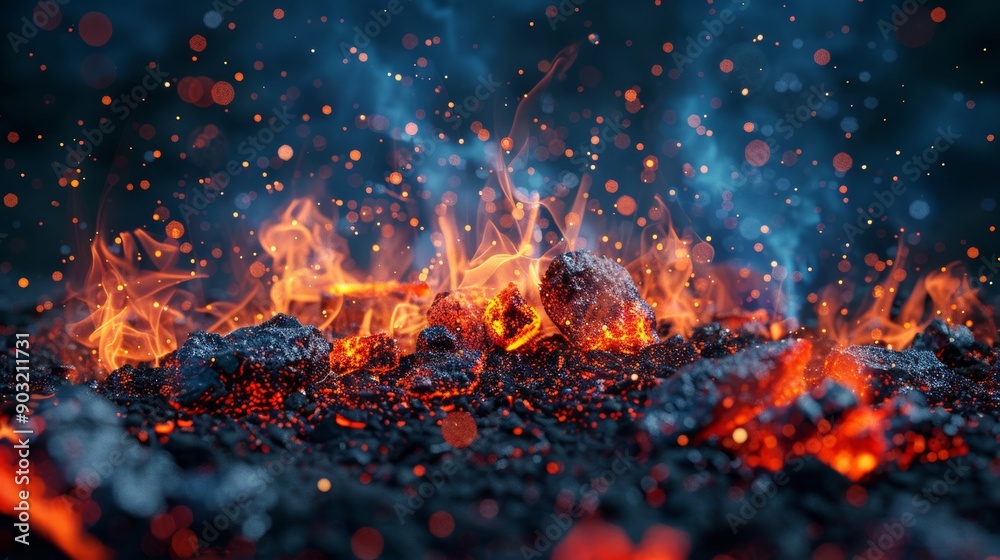Dynamic 3d illustration of molten metal jets in abstract background spreading in various directions
