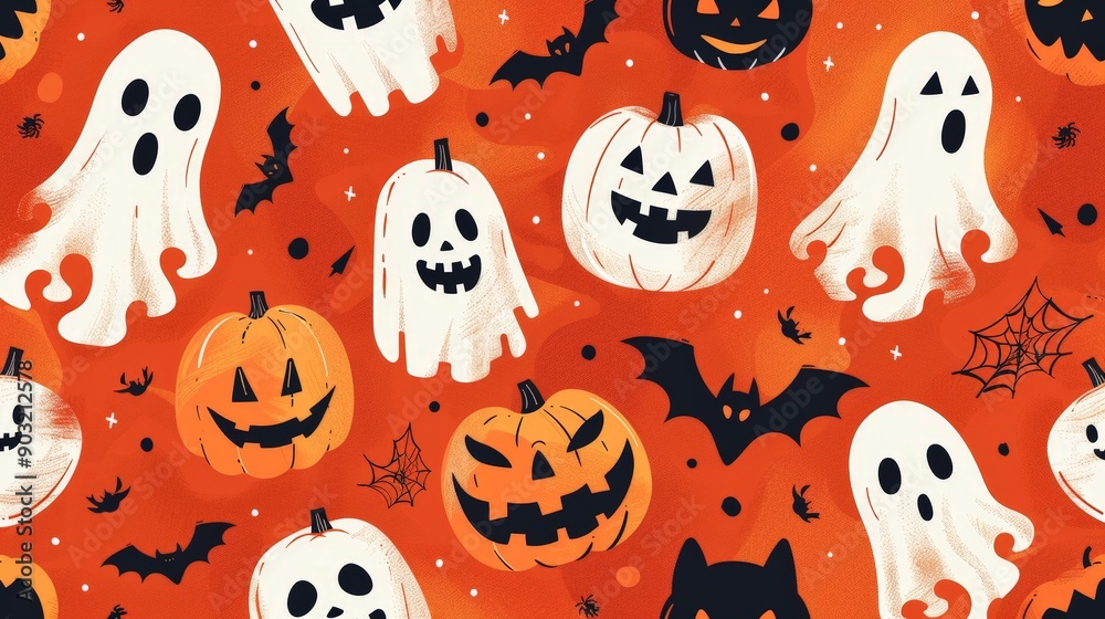 Seamless Halloween Pattern with Festive Icons Seamless Halloween Pattern with Festive Icons