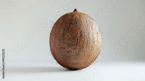 This is a photo of a coconut. The coconut is a large, round fruit with a hard, brown shell. photo