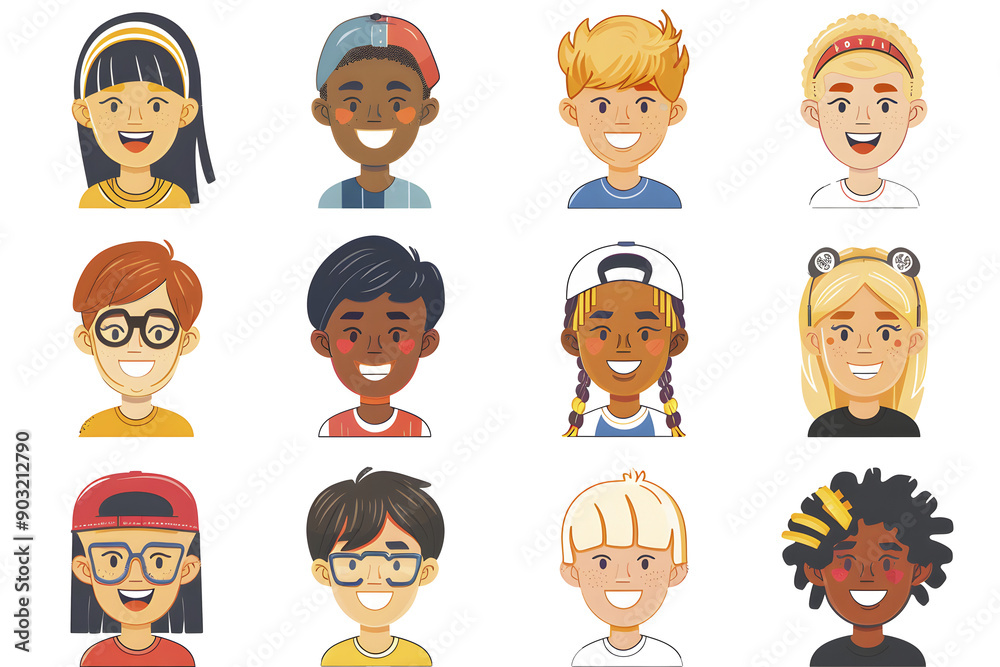 illustration of faces of teenagers of different ethnicities. Back to school concept. illustration of faces of teenagers of different ethnicities. Back to school concept.