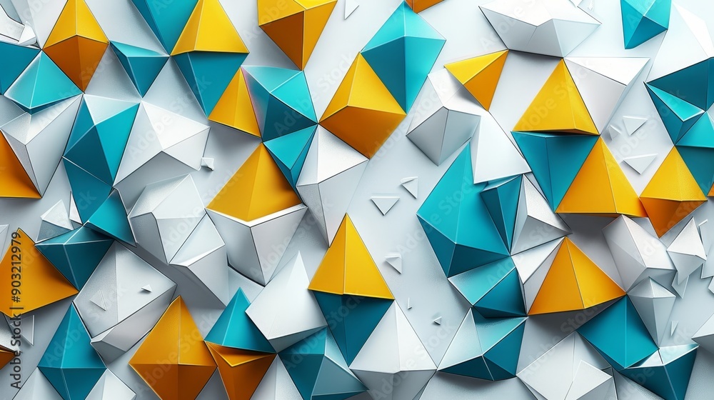 Colorful abstract geometric shapes background with blue, yellow, and white triangles Colorful abstract geometric shapes background with blue, yellow, and white triangles