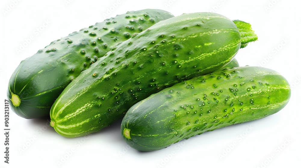 Fresh green cucumbers isolated on white background.
