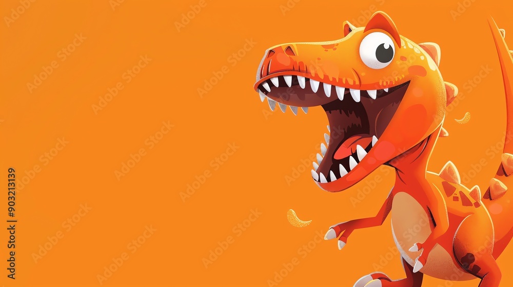 Fototapeta premium A cheerful cartoon dinosaur with a toothy grin and vibrant orange scales.