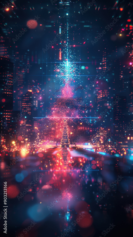 Obraz premium Vibrant Neon Line Art with Christmas Theme