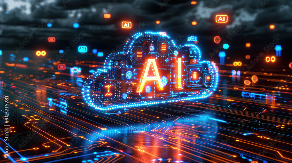 Obraz premium AI Letters Surrounded by Technology Icons