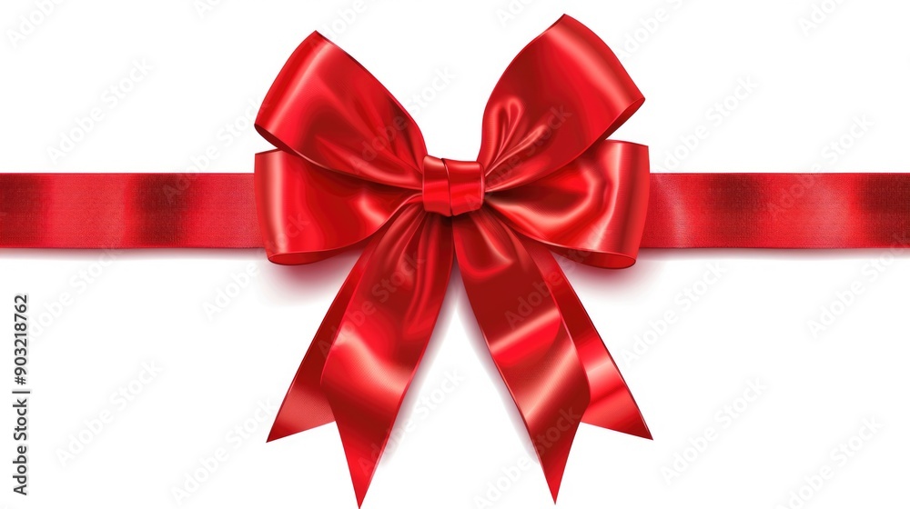 Christmas Ribbon And Bow. Red Gift Bow And Ribbon for Holiday and Birthday Decorations