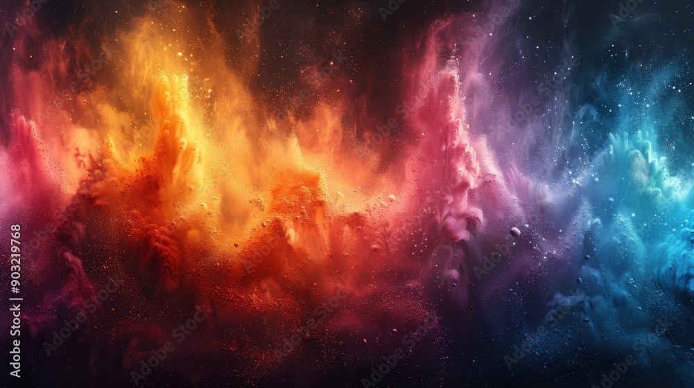 A vibrant abstract design with a color powder splash in rainbow hues, showcasing paint explosions, dust effects, and ink splatter on a white and black textured background A vibrant abstract design with a color powder splash in rainbow hues, showcasing paint explosions, dust effects, and ink splatter on a white and black textured background