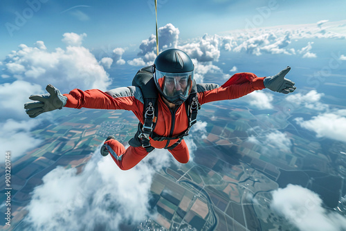 Photograph of a Person Skydiving: A skydiver in freefall, capturing the thrill and risk of the activity.